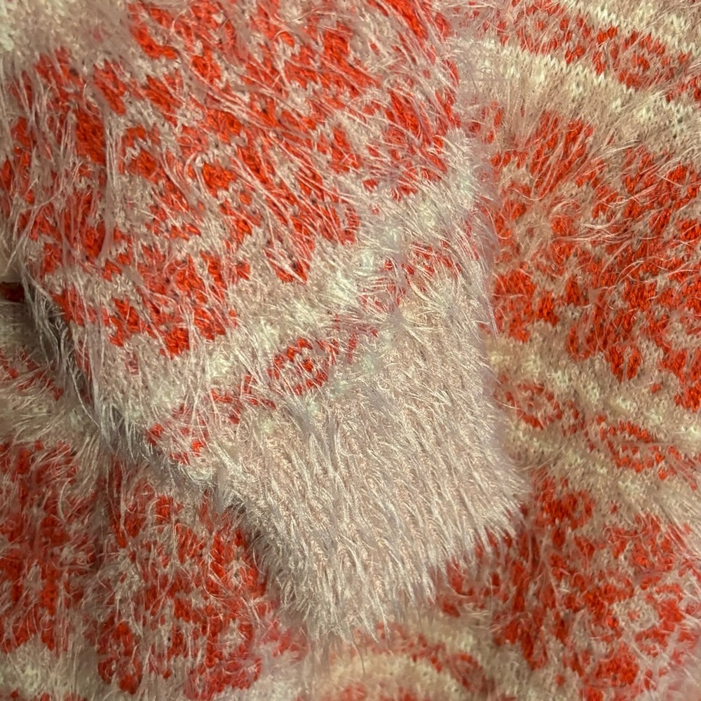 Jessica Simpson New Very Fuzzy Sweater Tunic M Deep Coral Ivory Plush - Picture 5 of 11